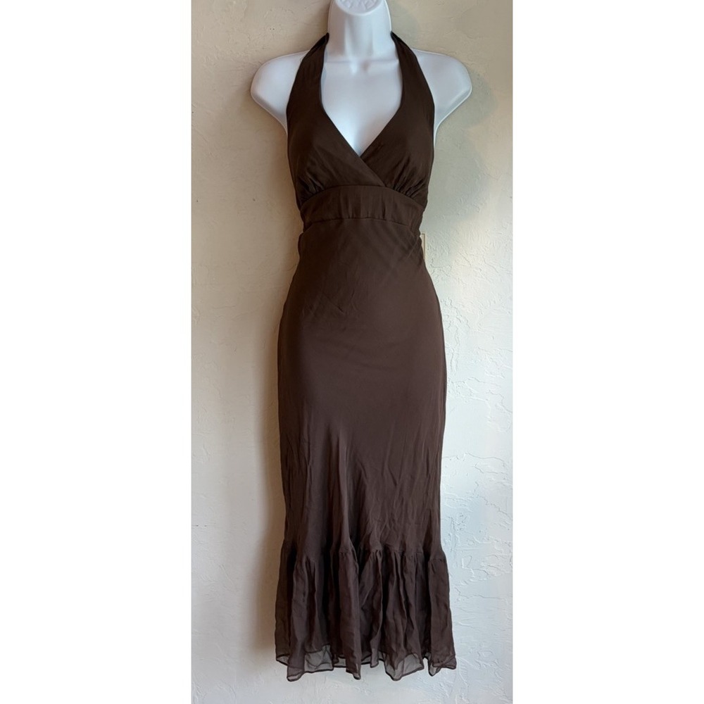 Vintage Y2K Johnathan Martin 100% Silk Halter Midi Dress NWT 10 Brown Fairy Boho